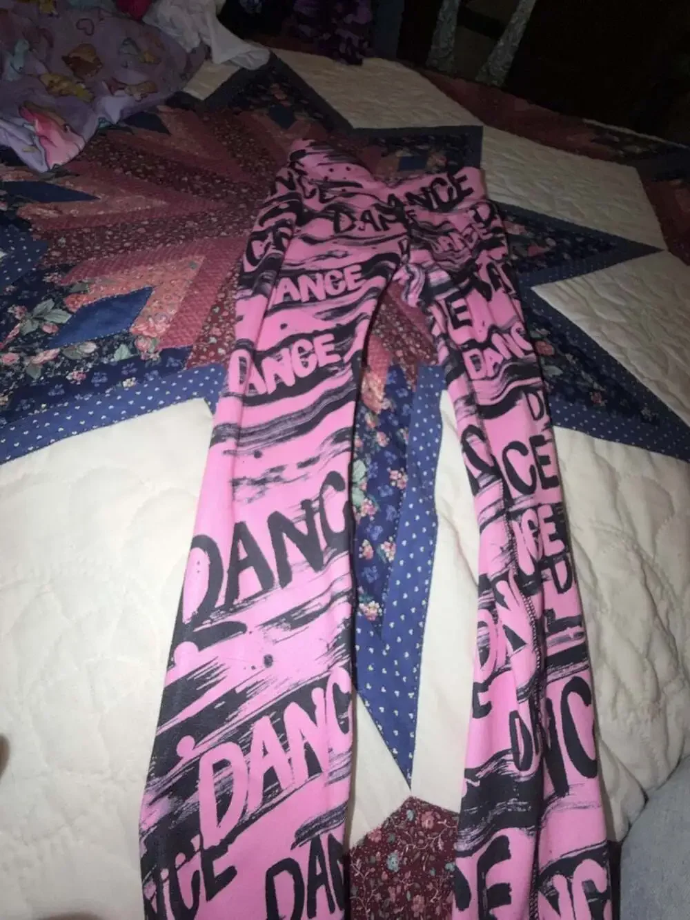 Justice Girls Pink and Black Dance Print Leggings size 7/8